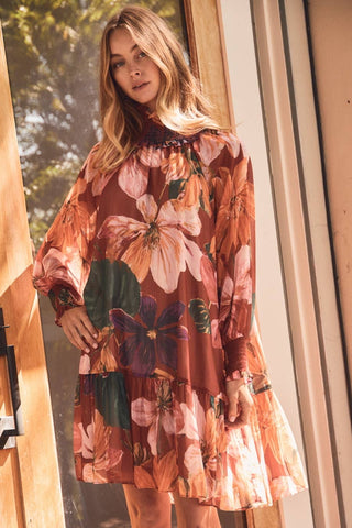 Farrah Fall Floral Chiffon Dress