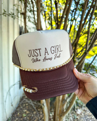 Just A Girl Who Loves Fall Trucker Hat with Chain