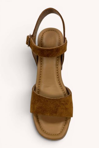 Retro Suede Platform Block Heel Sandals