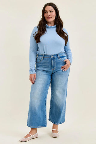 Judy Blue Mid Rise Ankle Wide Leg Jeans