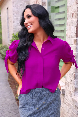 Lainey Tie Blouse in Fuchsia