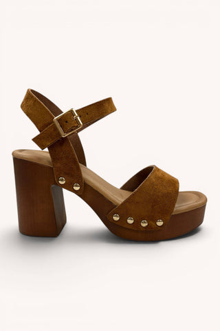 Retro Suede Platform Block Heel Sandals