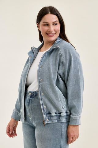 Judy Blue Knit Indigo Denim Bomber Jacket