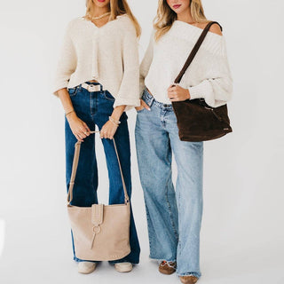 Rosemary Suede Bucket Bag: Taupe