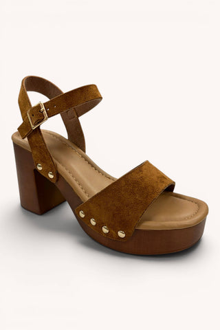 Retro Suede Platform Block Heel Sandals