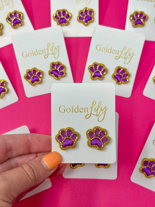 Purple & Gold Paw Stud