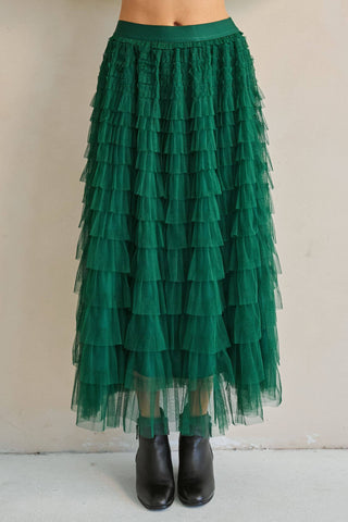 Evergreen Tiered Ruffle Maxi Skirt