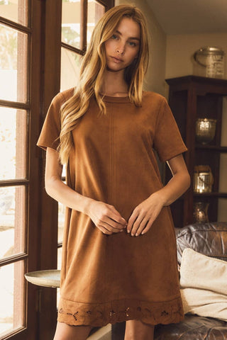 Cider Scalloped Suede Shift Dress