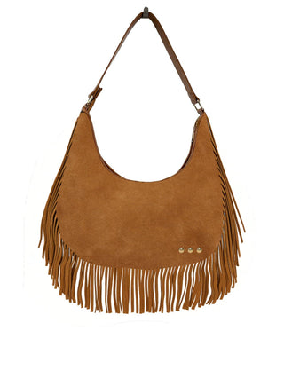 Loretta Suede Fringe Slouchy Bag in Camel