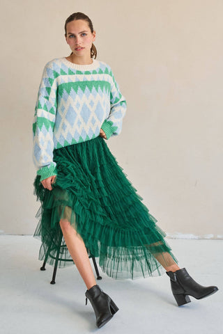 Evergreen Tiered Ruffle Maxi Skirt