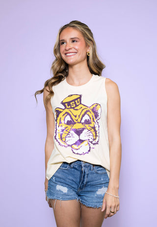 Licensed Butter Yellow LSU Vintage Tiger Tank