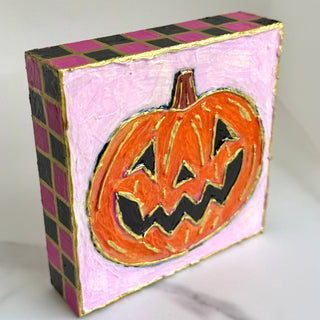 Halloween Jack o Lantern Pumpkin Textured Handpainted Wood Block