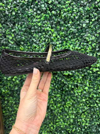 Millie Mesh Mary Jane Flats in Black