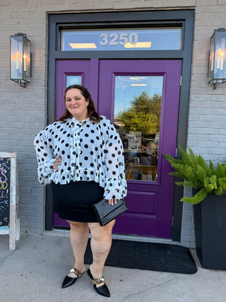 Paris Sheer Chiffon Ruffle Polka Dot Blouse