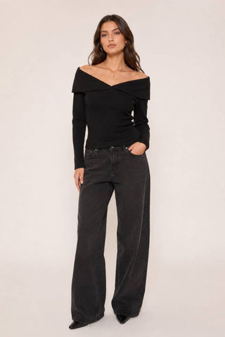 Off Shoulder Crossover Knit Top