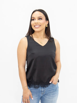 Black Satin & Lace Sleeveless Blouse