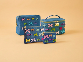 Denim + Bows Large Structured Zipper Pouch