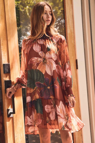 Farrah Fall Floral Chiffon Dress