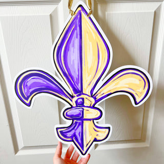 Reversible Purple and Gold & Saints Fleur De Lis Door Hanger