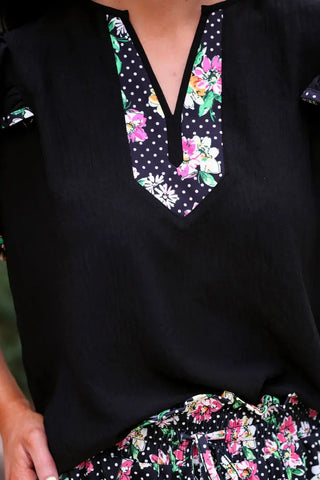 Ava Flutter Blouse in Daisy Polka Dot