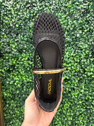 Millie Mesh Mary Jane Flats in Black