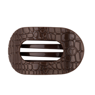 Teleties Brown Crocodile Large Flat Round Hair Clip