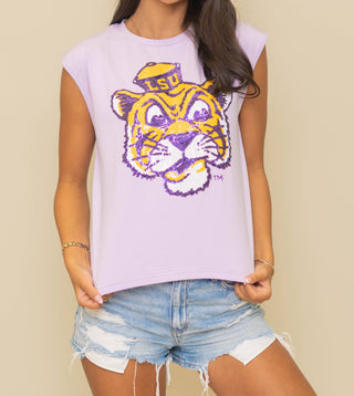 Licensed Vintage LSU Sequin Boxy Tank