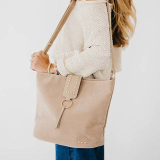 Rosemary Suede Bucket Bag: Taupe