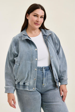 Judy Blue Knit Indigo Denim Bomber Jacket