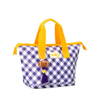 SWIG Lunchi Gameday Gingham Purple & Gold Lunch Bag
