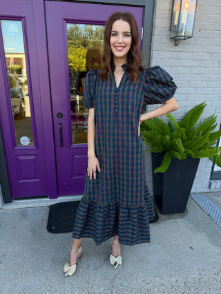 Nicole Green Plaid Midi Dress