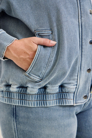 Judy Blue Knit Indigo Denim Bomber Jacket