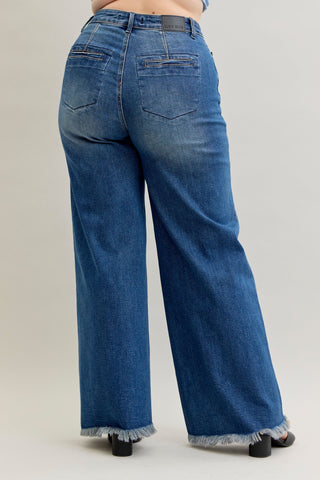 Judy Blue Straight Leg Button Fly Fray Hem Jeans