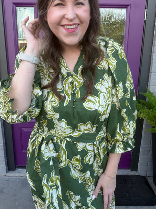 Olive Bloom Midi Dress