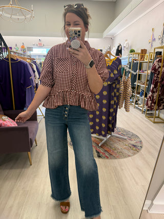Red Bean Gingham Blouse