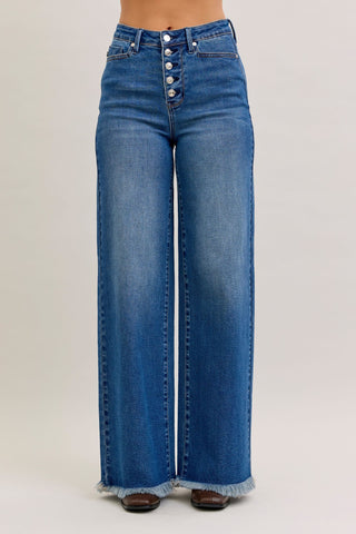 Judy Blue Straight Leg Button Fly Fray Hem Jeans