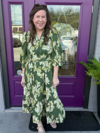 Olive Bloom Midi Dress