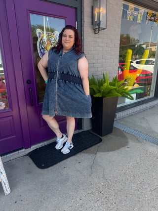 Light Wash Refined Denim Zipper Dress