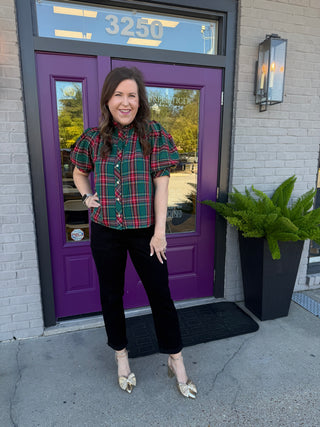 Pleasantly Plaid Green Blouse