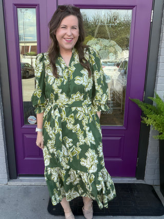 Olive Bloom Midi Dress