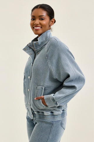Judy Blue Knit Indigo Denim Bomber Jacket