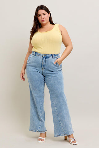 Judy Blue Stone Wash Retro Jeans with Skewed Hem
