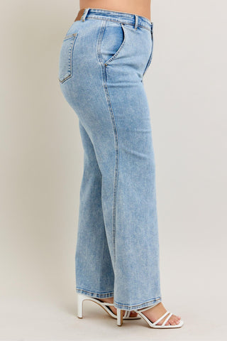 Judy Blue Stone Wash Retro Jeans with Skewed Hem