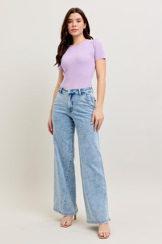 Judy Blue Stone Wash Retro Jeans with Skewed Hem