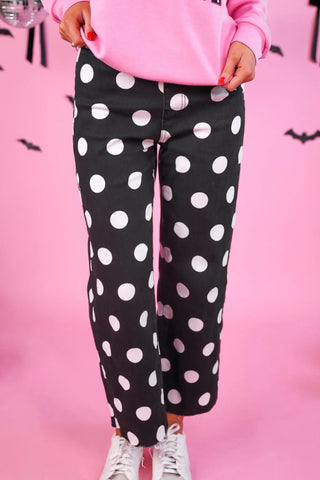 Arriving 9/9 - Just Vibing Denim Polka Dot Pants