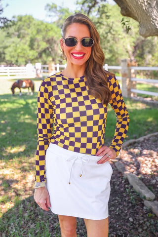 Alyssa Mesh Top- Purple/Yellow Checkered