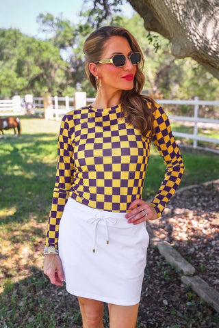 Alyssa Mesh Top- Purple/Yellow Checkered