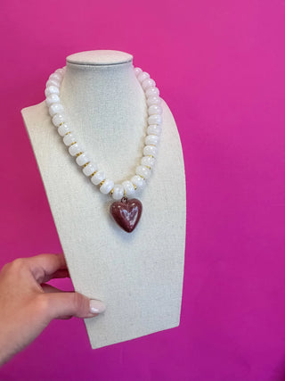 Cream & Brown Heart Bauble Necklace