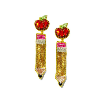Teacher Pencil Beaded Earrings