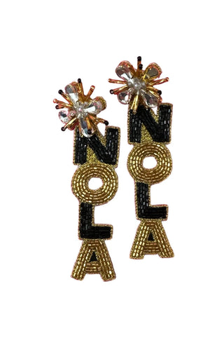 NOLA Beaded Black & Gold Earrings